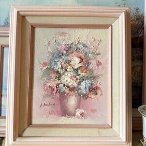 Floral Still Life Painting in Pink Frame